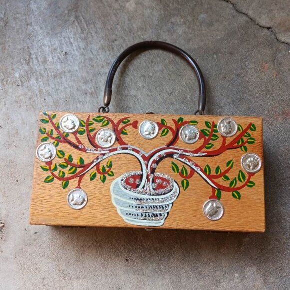 Gary Gail Dallas Money Tree Mirrored Wood Box Purse Coin Money Tree Japan - Picture 1 of 7